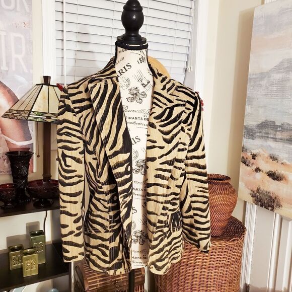 Vintage Josephine Chaus Zebra Print Blazer Sz 12 - Picture 1 of 14